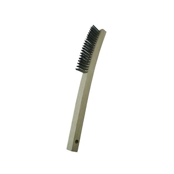 3 x 19 Row 0.012 SS Wire and 13-3/4 Curved Wood Handle Scratch Brush, PK12